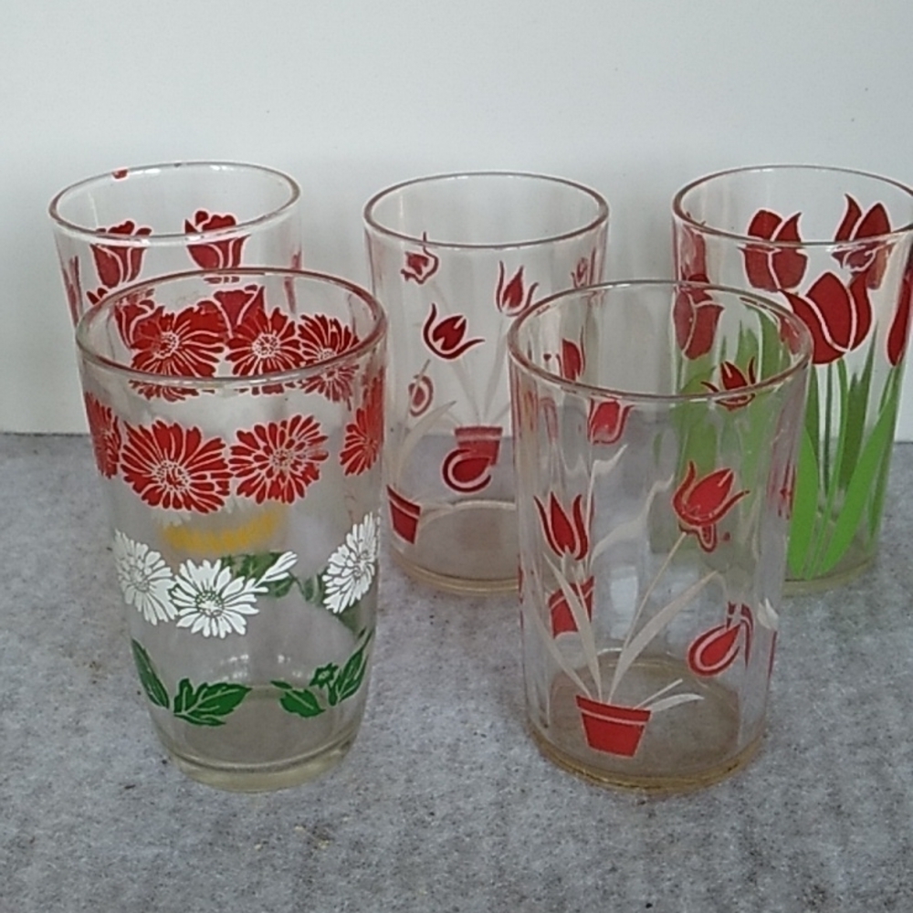 5 vintage 1960s juice glasses farmhouse shabby chic boho